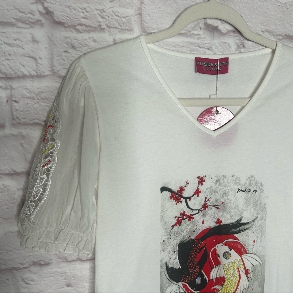 Kitsch & Pop Koi Fish Lace Sleeve Top NWT - Picture 6 of 13
